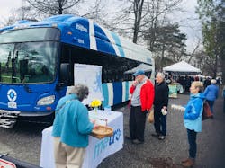 Visitors were able to view the new buses at the Portland Farmers' Market. Visitors were able to view the new buses at the Portland Farmers' Market.
