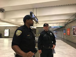 BART PD Officer D. Davis and SFPD Officer S. Dumont on a joint foot patrol. BART PD Officer D. Davis and SFPD Officer S. Dumont on a joint foot patrol.