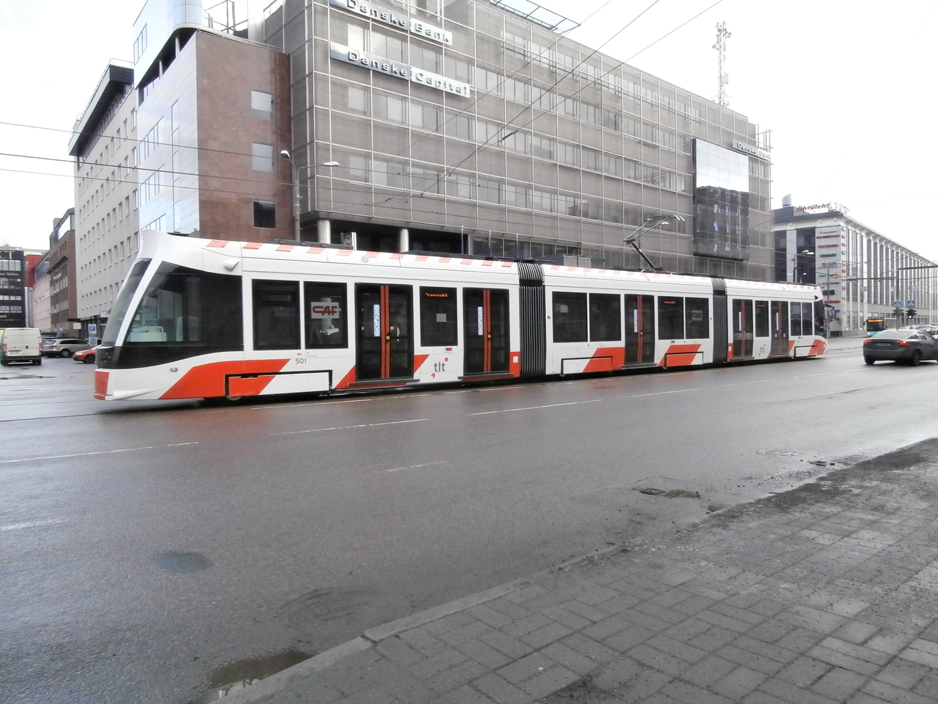 Tram 501 at Danske Bank in Tallinn.
