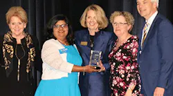 Left to right: Mary Peters, former U.S. Secretary of Transportation; Taruna Tayal, VHB; Diane Woodend Jones, WTS Board of Directors Chair; Laurie Cullen, VHB; Mike Carragher, VHB .