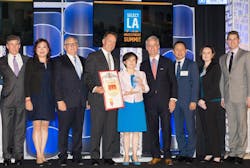 Stella Li (middle), president of BYD Motors accepted the award on behalf of the company. Stella Li (middle), president of BYD Motors accepted the award on behalf of the company.