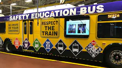 The bus is equipped with the Safe Turn Alert System; two TV monitors to play safety videos; and educational brochures and posters.