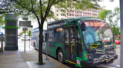 The Proterra Catalyst 40-foot zero-emission transit vehicle in full display in Tampa.