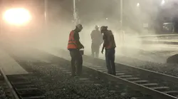 Rail track accidents often result from a breakdown in communication between the train operation control center and the contracting crew.