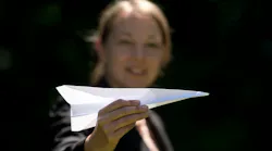 The paper airplane created for the impromptu flying contest at the C gates at O'Hare International Airport.