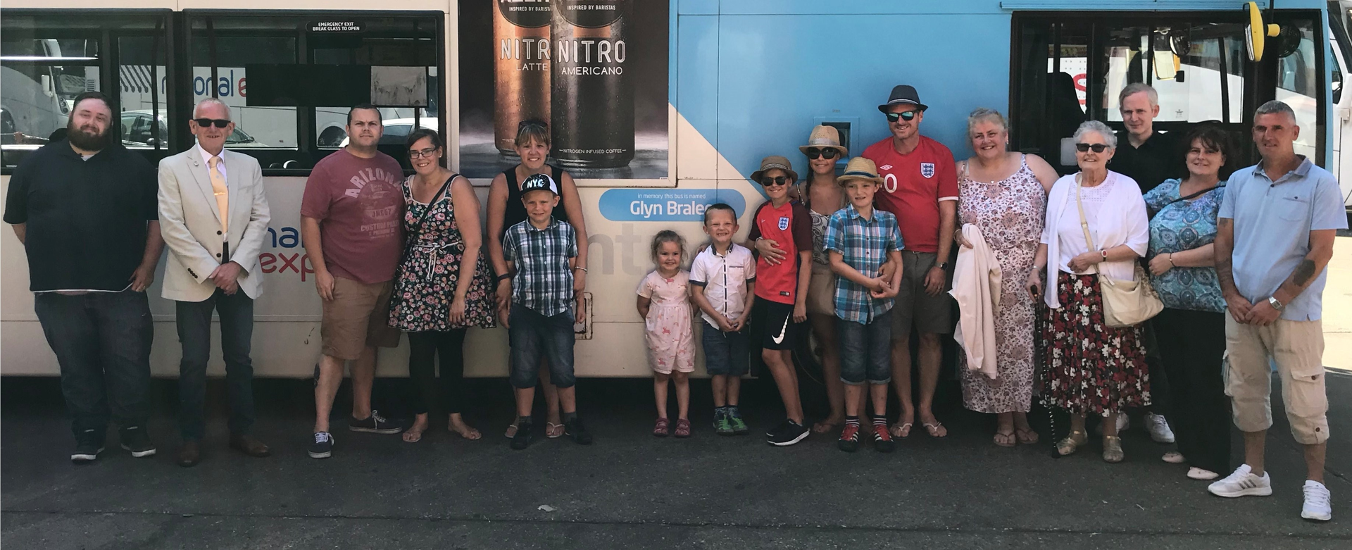 Glyn Bralee's family and friends get ready to board his dedicated bus for a final farewell.