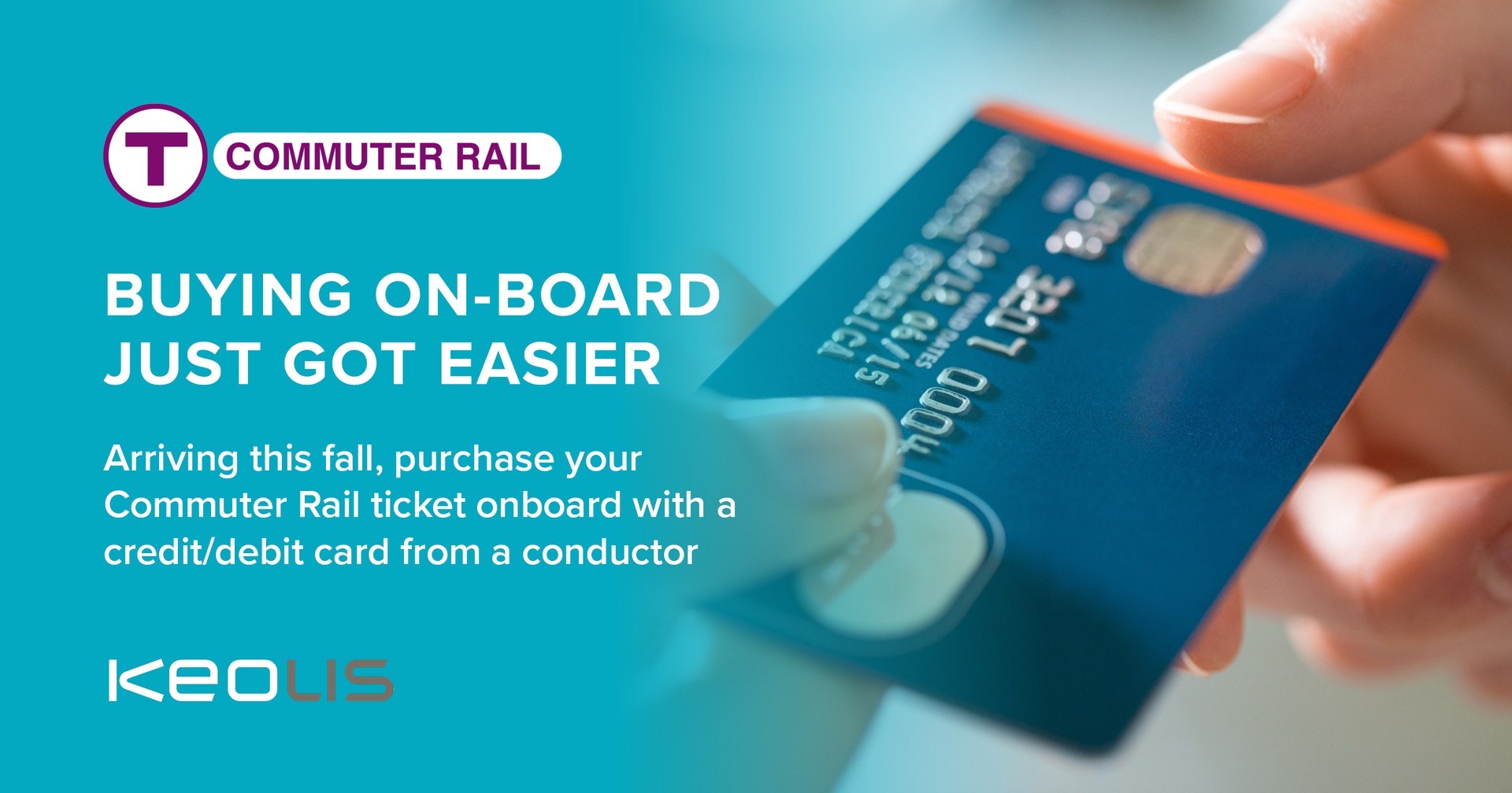 Keolis Commuter Services and the MBTA announced that beginning this fall commuter rail passengers will be able to pay onboard with a credit or debit card.