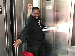 Elevator attendant Charles Jones greets customers at Powell Street Station in July 2018. Elevator attendant Charles Jones greets customers at Powell Street Station in July 2018.