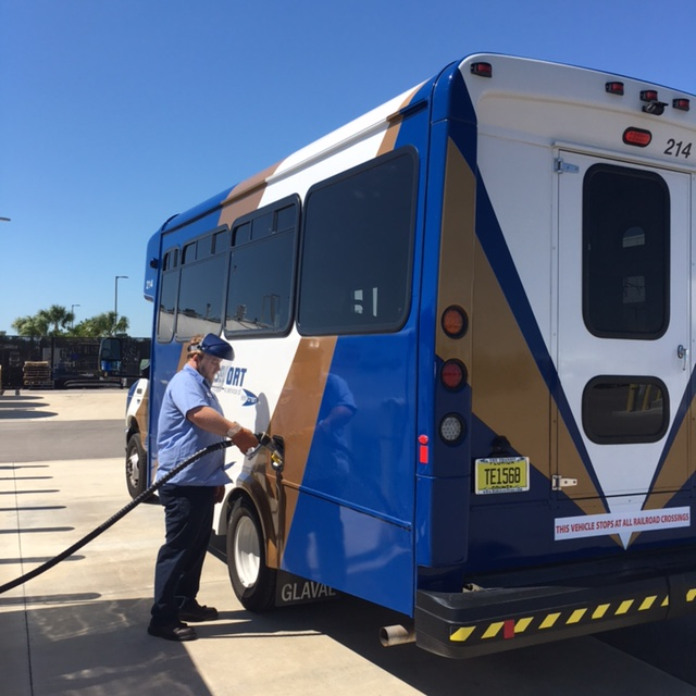 LeeTran&rsquo;s trained mechanics fuel the agency&rsquo;s 20 ROUSH CleanTech Ford E-450 paratransit buses.