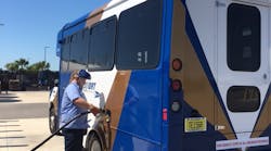 LeeTran’s trained mechanics fuel the agency’s 20 ROUSH CleanTech Ford E-450 paratransit buses. LeeTran’s trained mechanics fuel the agency’s 20 ROUSH CleanTech Ford E-450 paratransit buses.