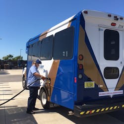 LeeTran’s trained mechanics fuel the agency’s 20 ROUSH CleanTech Ford E-450 paratransit buses. LeeTran’s trained mechanics fuel the agency’s 20 ROUSH CleanTech Ford E-450 paratransit buses.