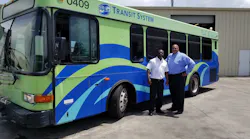 Lamar Howard, First Transit safety supervisor (left) and Michael Chinn, First Transit general manager. First Transit announced it has been awarded the transit management contract for Mobile’s Wave Transit System.
