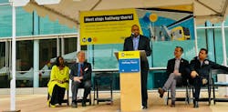 Philip Washington, CEO of LA Metro, addresses the celebration of the halfway milestone for the Los Angeles Regional Connector project. Philip Washington, CEO of LA Metro, addresses the celebration of the halfway milestone for the Los Angeles Regional Connector project.