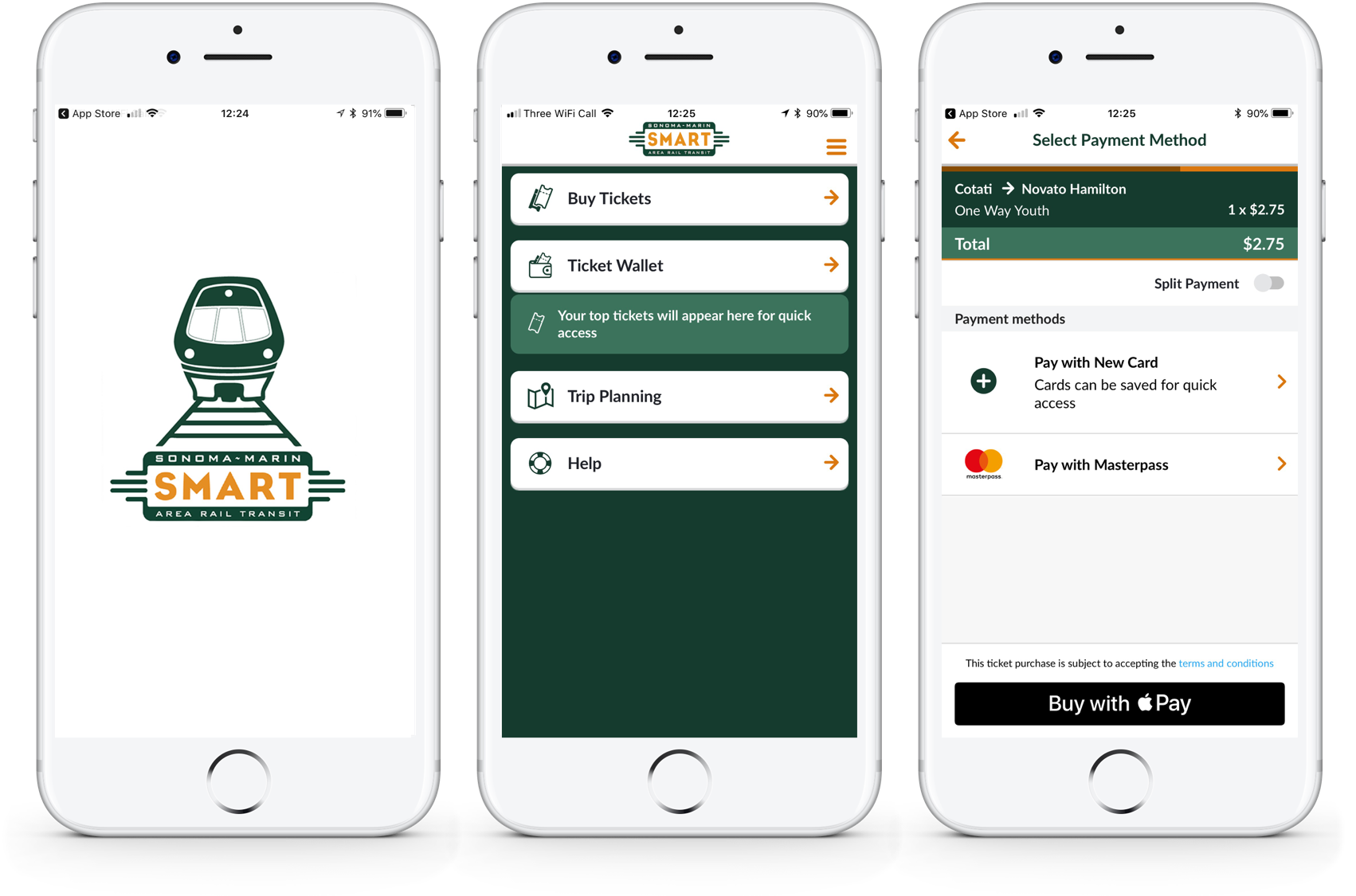 Sonoma-Marin Area Rail Transit riders have new options to pay for tickets when using the SMART mobile ticketing app, &ldquo;SMART eTickets&rdquo;.