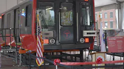 The Red Line mock-up car on display at City Hall Plaza.