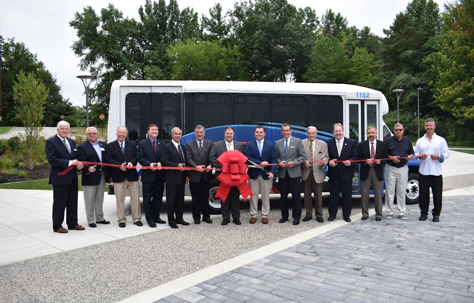 Elected officials join in the ceremonial ribbon cutting of Laketran&rsquo;s new Route 7 &ndash; Campus Loop at Lakeland Community College on Thursday September 6, 2018. From L to R: Laketran Board of Trustees Vice President, Chuck Zibbel; Mentor City Councilman John Krueger; Lake County Commissioner Dan Troy; Lake County Commissioner John Hamercheck; Lake County Commissioner Jerry Cirino; Lakeland Community College President, Morris Beverage; Laketran CEO, Ben Capelle; Laketran Board of Trustees President, Brain Falkowski; Ohio State Senator John Eklund; Ohio State Senator Kenny Yuko; Ohio State Representative John Rogers; Ohio State Representative Ron Young; Laketran Trustee, Dale Schiavoni; Mentor City Councilman Scott Marn