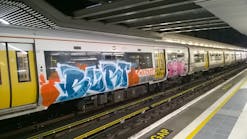 Grafitti on a Class 376 Electrostar at Cannon Street station.