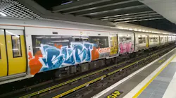 Grafitti on a Class 376 Electrostar at Cannon Street station.