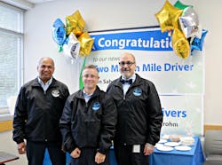 From left: Two million mile driver Ken Sahota, and million mile drivers Jennifer Routley and Rocky Cazares honored for safe driving. Not pictured: Tajinder Mahal and Thomas Rairden.