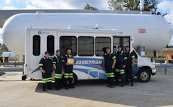 Members of Laketran&rsquo;s maintenance team in front of the 30,000 gallon propane tank and a propane powered Dial-a-Ride vehicle, added to Laketran&rsquo;s fleet in 2017. Laketran was recently designated as a Three-Star Ohio Green Fleet by Clean Fuel Ohio. (Left to Right): Joe Doeing, Jeremy Smalley, Nick Borelli, Scott McFadden, Barry Mallory, &amp; Andrew McNamee.