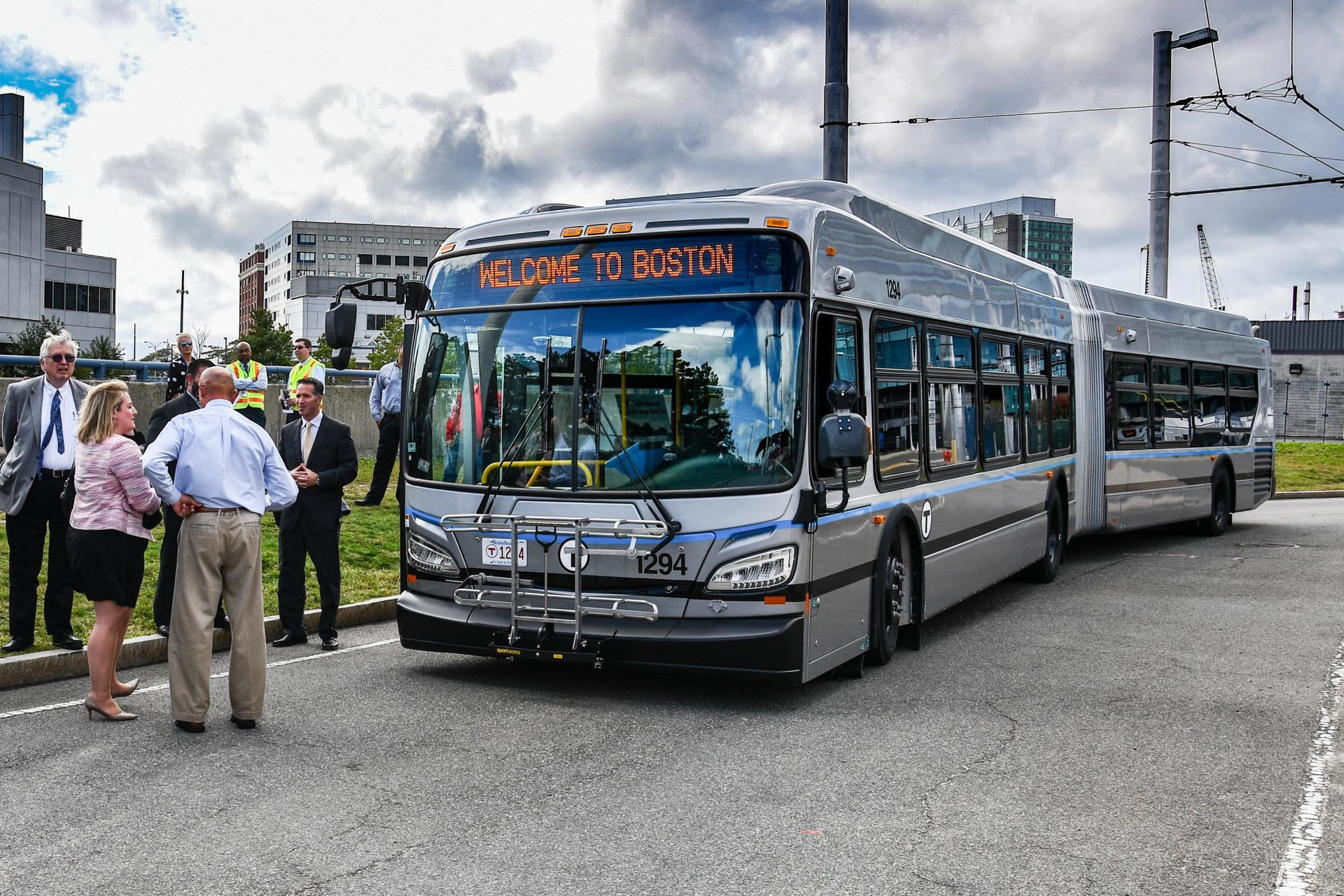Governor Charlie Baker, Massachusetts Transportation Secretary and CEO Stephanie Pollack, MBTA General Manager Luis Ram&iacute;rez, and more gathered to celebrate the introduction of the 45th Bus, the MBTA&rsquo;s first extended-range hybrid bus.