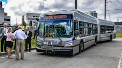 Governor Charlie Baker, Massachusetts Transportation Secretary and CEO Stephanie Pollack, MBTA General Manager Luis Ramírez, and more gathered to celebrate the introduction of the 45th Bus, the MBTA’s first extended-range hybrid bus.