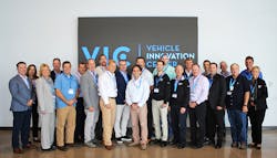 MCI and IMG members gather the Vehicle Innovation Center (VIC), the industry's only tech-lab. From left are Ian Smart, MCI; Patricia Ziska, MCI; Gladys Gillis, The Starline Collection; Chuck Abbott, Gray Line Tennessee; Scott Riccio, Northeast Charter and Tour; Buddy Sload, Krapf Transportation; Brent Maitland, MCI; Dan Martin, Karst Stages; Mike Dixon, Southeastern Stages; Patrick Scully, MCI; Geoffrey Lynch, Hampton Jitney; Brian Parker, Southeastern Stages; Christian Holter, Rochester City Lines; Tom Skinner, Cline Tours; Dan Holter, Rochester City Lines; Frank Leyden, Cline Tours; Robert Lessor, MCI; Greg Gallup, Royal Coach Tours; JP Pelletier, MCI; Steve Batho, MCI; Paul Sanders, Cline Tours; David Warren, New Flyer; and Bronwyn Wilson, IMG. MCI and IMG members gather the Vehicle Innovation Center (VIC), the industry's only tech-lab. From left are Ian Smart, MCI; Patricia Ziska, MCI; Gladys Gillis, The Starline Collection; Chuck Abbott, Gray Line Tennessee; Scott Riccio, Northeast Charter and Tour; Buddy Sload, Krapf Transportation; Brent Maitland, MCI; Dan Martin, Karst Stages; Mike Dixon, Southeastern Stages; Patrick Scully, MCI; Geoffrey Lynch, Hampton Jitney; Brian Parker, Southeastern Stages; Christian Holter, Rochester City Lines; Tom Skinner, Cline Tours; Dan Holter, Rochester City Lines; Frank Leyden, Cline Tours; Robert Lessor, MCI; Greg Gallup, Royal Coach Tours; JP Pelletier, MCI; Steve Batho, MCI; Paul Sanders, Cline Tours; David Warren, New Flyer; and Bronwyn Wilson, IMG.