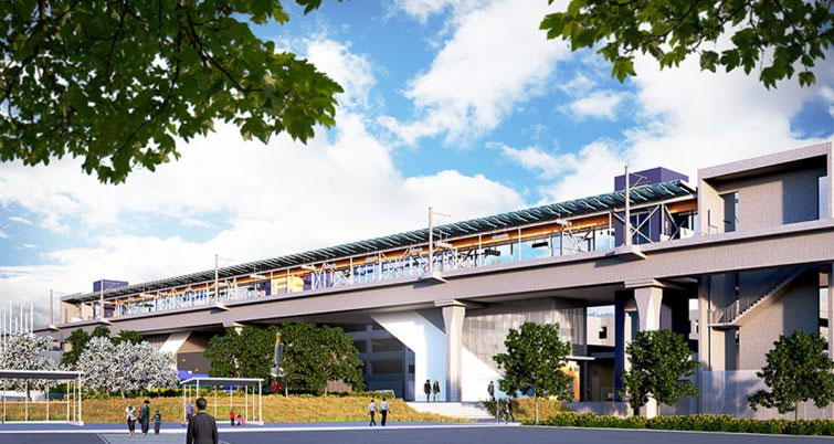 A rendering of a future station along Sound Transit's Lynnwood Link light-rail extension.
