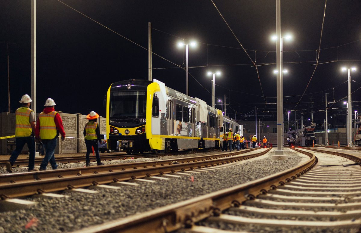New cars are delivered to LACMTA's Southwestern Yard where they will begin testing before going into service on the Crenshaw/LAX Line.