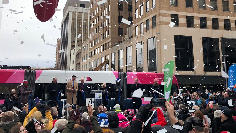 A ribbon-cutting ceremony is the first of several celebrations marking the return of streetcars to Oklahoma City.