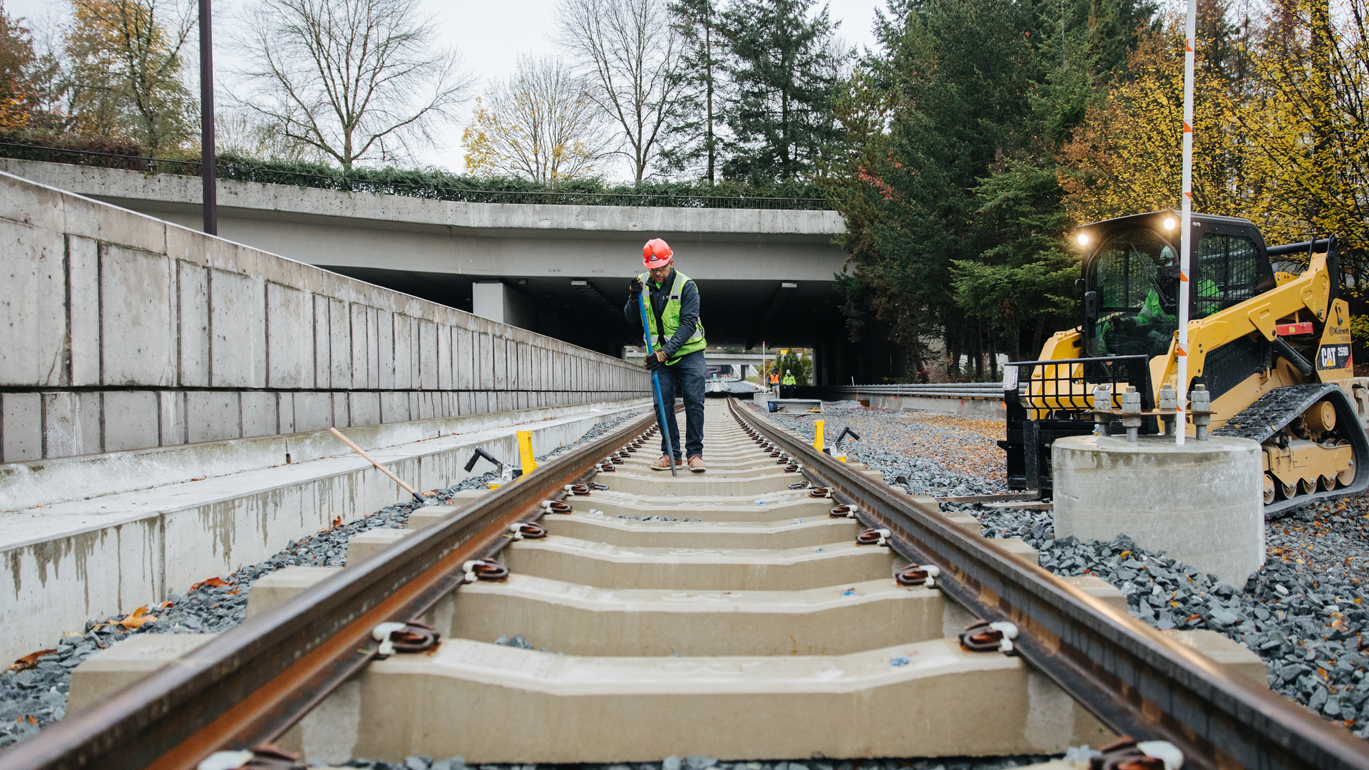 Ballasted track installed east of the Mercer Island station.