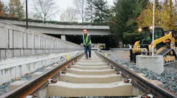 Ballasted track installed east of the Mercer Island station.