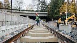 Ballasted track installed east of the Mercer Island station.