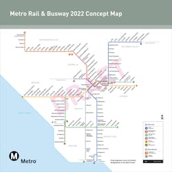 The concept map with L.A. Metro routes renamed using a combination of colors and letters.