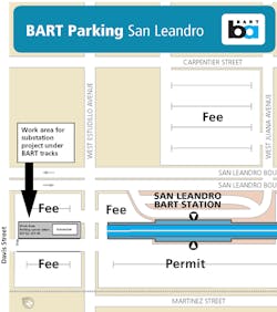 The week of January 7, 2019, Bay Area Rapid Transit plans to temporarily close some parking spaces at the San Leandro Station while the agency works to replace the traction power substation located there. The week of January 7, 2019, Bay Area Rapid Transit plans to temporarily close some parking spaces at the San Leandro Station while the agency works to replace the traction power substation located there.