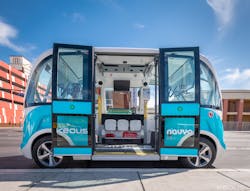 In November 2017, Keolis and NAVYA launched a fully autonomous electric shuttle pilot program to operate on open roads in Las Vegas, Nevada. In November 2017, Keolis and NAVYA launched a fully autonomous electric shuttle pilot program to operate on open roads in Las Vegas, Nevada.