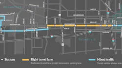 A map of the planned East-West BRT route.