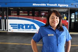 RTA driver Claudia Mendez is being praised for helping a young mother who was having a seizure at a bus stop and caring for her daughter until help arrived.