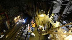 This April 2015 image shows crews at work in a shaft of the Canarsie Tunnel beneath 14th St.