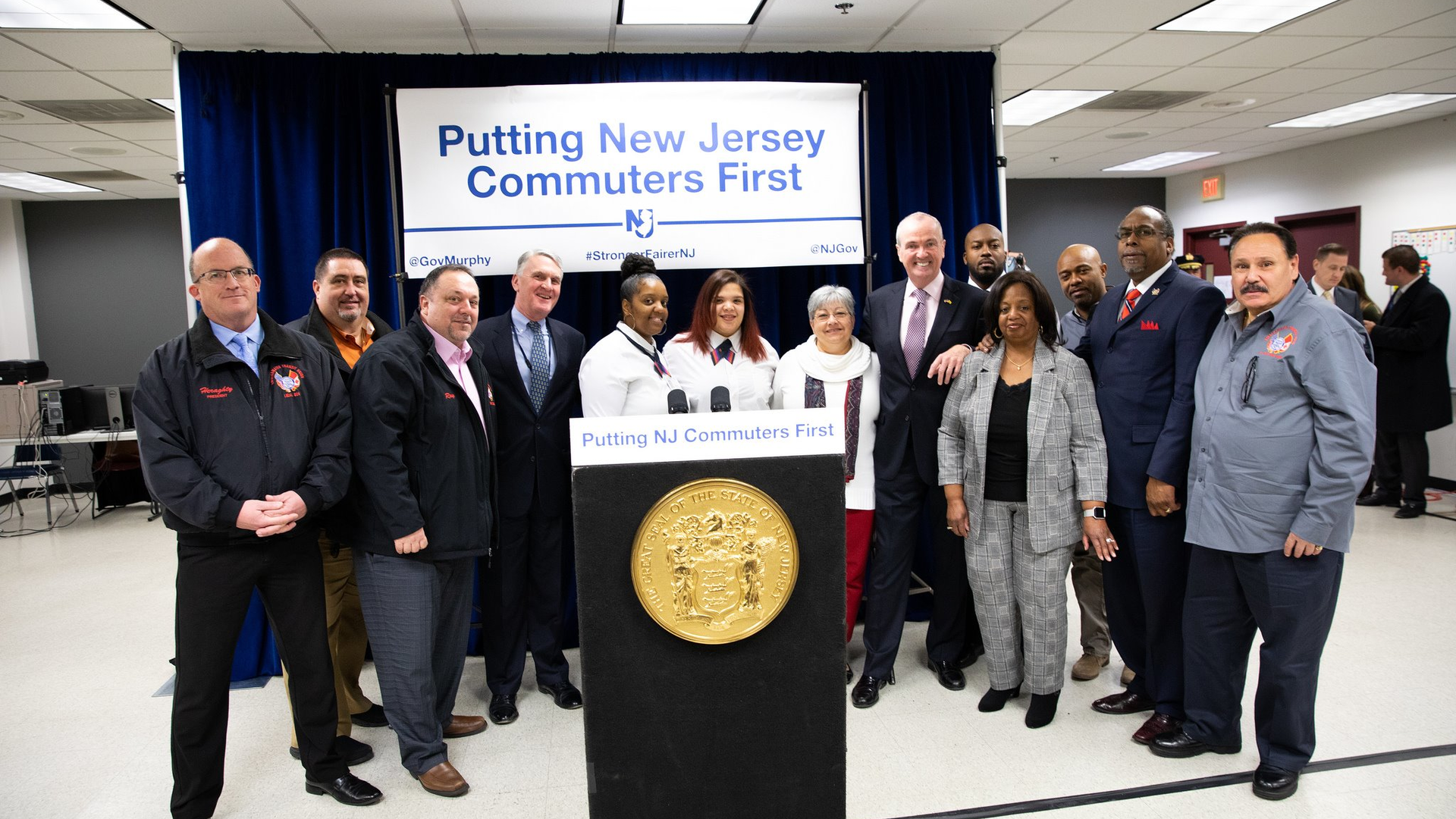 New Jersey Gov. Phil Murphy visited NJ Transit's Ferry St. training facility Jan. 17 to meet and speak with the agency's employees.
