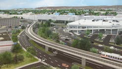 Rendering of the King of Prussia Rail extension traveling along Mall Boulevard.