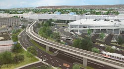 Rendering of the King of Prussia Rail extension traveling along Mall Boulevard.