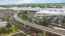 Rendering of the King of Prussia Rail extension traveling along Mall Boulevard. Rendering of the King of Prussia Rail extension traveling along Mall Boulevard.