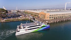 A ferry approaches the Richmond shoreline. A ferry approaches the Richmond shoreline.