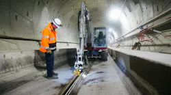 Rails being installed with in one of the Northgate extension's tunnels.