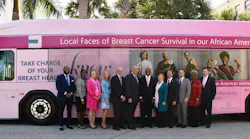 2019 Pink Bus in photo (L-R) Palm Tran Executive Director Clinton B. Forbes, Assistant County Administrator Faye Johnson, Susan G. Komen Florida® Executive Director Kate Watt, County Commissioner Melissa McKinlay, Commissioner Hal R. Valeche, Commissioner Robert S. Weinroth, Mayor Mack Bernard, Commissioner Mary Lou Berger, Commissioner Dave Kerner, Vice Mayor Dave Kerner, County Administrator Verdenia Baker and Assistant County Administrator Todd Bonlarron.