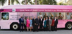 2019 Pink Bus in photo (L-R) Palm Tran Executive Director Clinton B. Forbes, Assistant County Administrator Faye Johnson, Susan G. Komen Florida® Executive Director Kate Watt, County Commissioner Melissa McKinlay, Commissioner Hal R. Valeche, Commissioner Robert S. Weinroth, Mayor Mack Bernard, Commissioner Mary Lou Berger, Commissioner Dave Kerner, Vice Mayor Dave Kerner, County Administrator Verdenia Baker and Assistant County Administrator Todd Bonlarron. 2019 Pink Bus in photo (L-R) Palm Tran Executive Director Clinton B. Forbes, Assistant County Administrator Faye Johnson, Susan G. Komen Florida® Executive Director Kate Watt, County Commissioner Melissa McKinlay, Commissioner Hal R. Valeche, Commissioner Robert S. Weinroth, Mayor Mack Bernard, Commissioner Mary Lou Berger, Commissioner Dave Kerner, Vice Mayor Dave Kerner, County Administrator Verdenia Baker and Assistant County Administrator Todd Bonlarron.