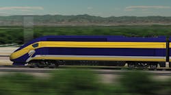 A rendering of the California high-speed rail project in the Central Valley.