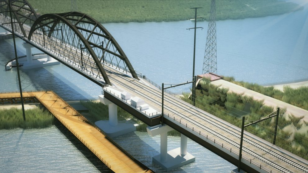 A rendering of what the new Portal Bridge will look like. Amtrak says the bridge will be the first railroad application of a network arch bridge design in North America.