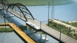A rendering of what the new Portal Bridge will look like. Amtrak says the bridge will be the first railroad application of a network arch bridge design in North America. A rendering of what the new Portal Bridge will look like. Amtrak says the bridge will be the first railroad application of a network arch bridge design in North America.